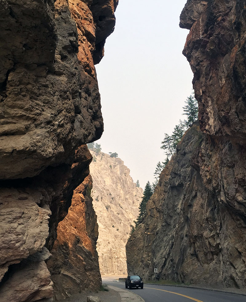 Driving through Kootenay Canyon.