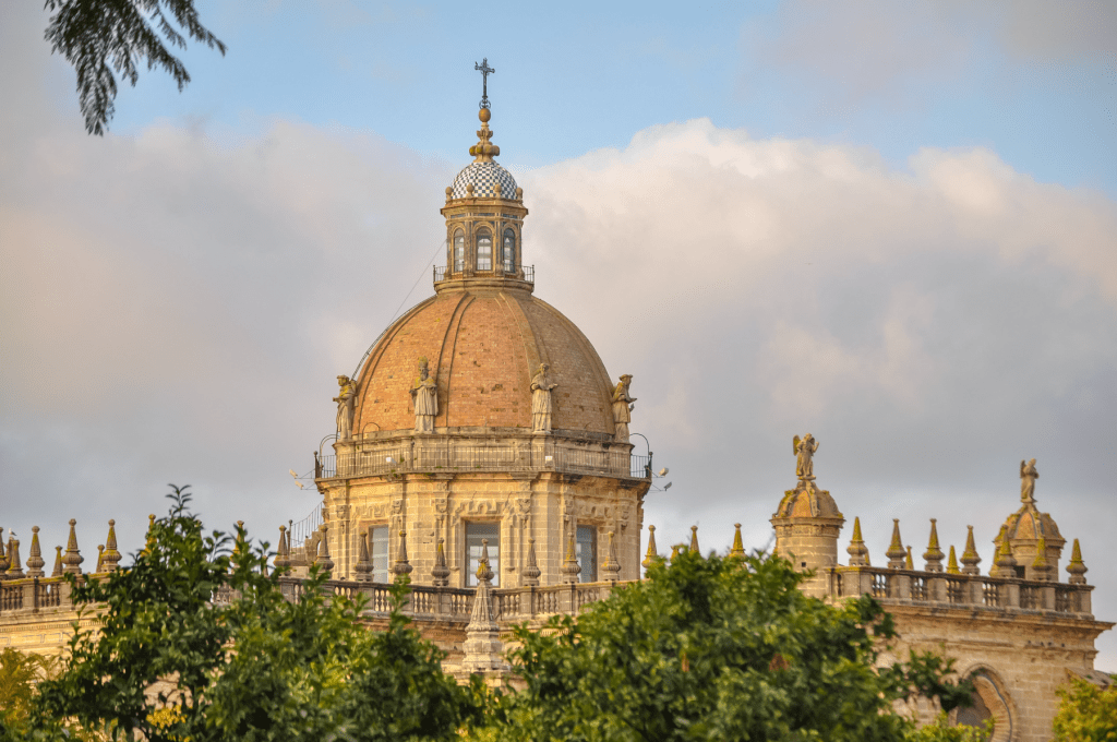 The San Luis de los Franceses Dome on an overcast day in Seville, Spain