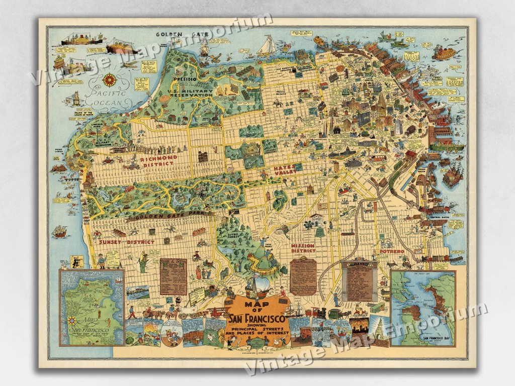 a hand drawn pictorial map of san francisco